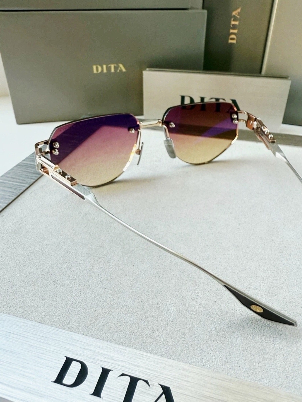 DITA Women's Rimless Gradient Brown Sunglasses - Picture 5 of 9